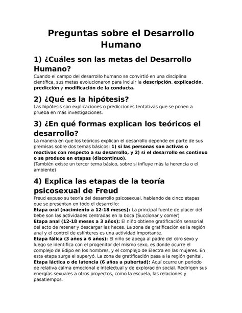 Preguntas De Desarrollo Humano Preguntas Sobre El Desarrollo Humano