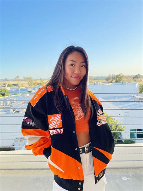 nascar jacket🧡 | Orange outfit, Black jacket outfit, Black jacket style