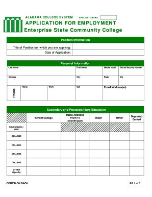 Fillable Online Escc Alabama College System Application For Employment