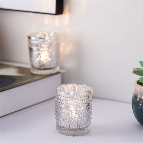 6 Pack Silver Mercury Glass Candle Holders