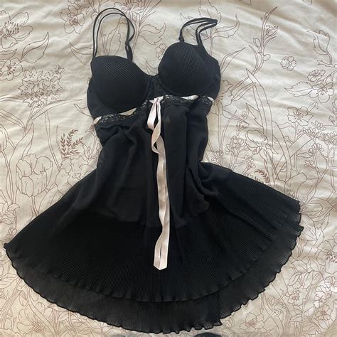 Black Lingerie Slip Dress With Pink Ribbon Size Depop