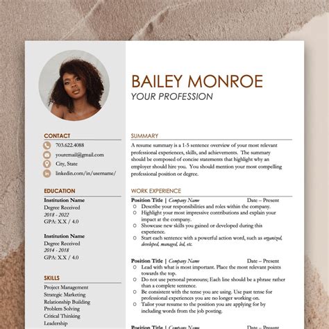 Modern Resume Template With Photo Professional CV Template CV Template ...