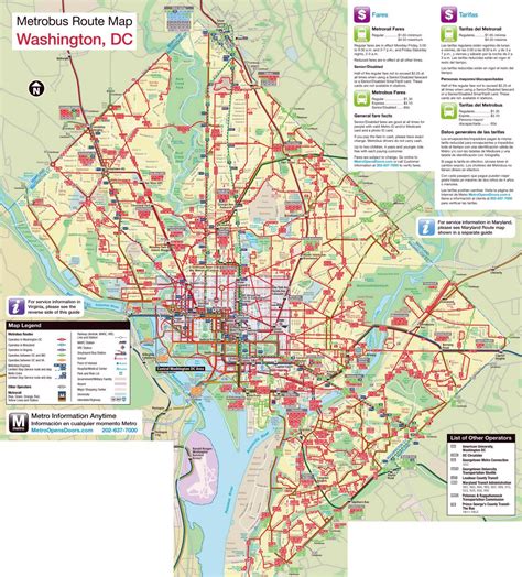 Large Metrobus Route Map Of Washington D C Washington D C USA