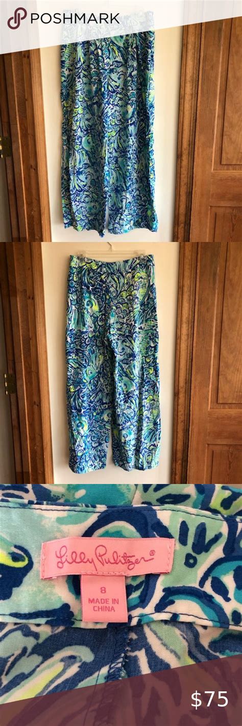 LILLY PULITZER Palazzo Mid Rise Wide Leg Side Zip Pants Rayon Blue 8