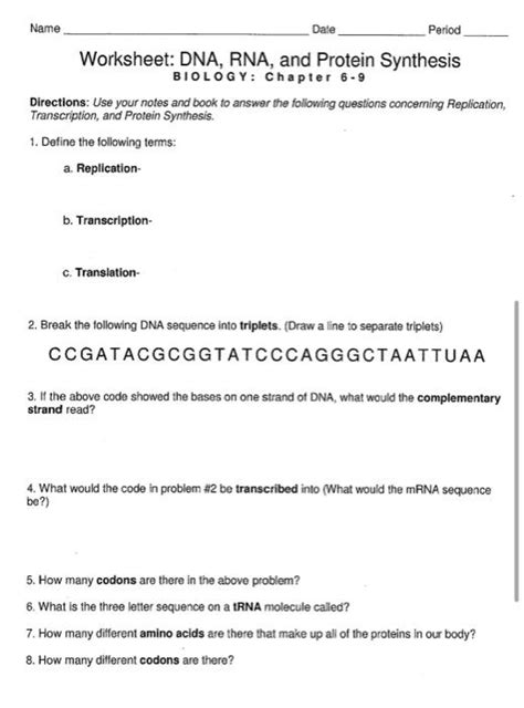 Solved Name Date Period Worksheet Dna Rna And Protein Chegg