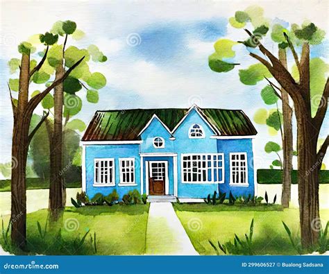 Watercolor of Modern House Home House Design Stock Image - Image of ...