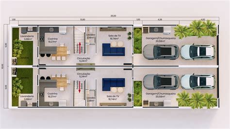 Planta de Casa Geminada 2 dormitórios e área gourmet na frente