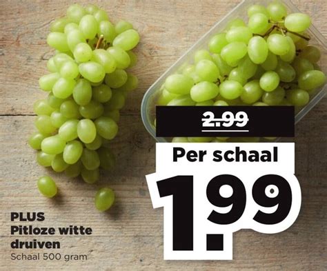 Pitloze Witte Druiven Schaal 500 Gram Aanbieding Bij PLUS