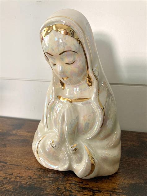 Vintage Mother Mary Holding Baby Jesus Ceramic Statue Painted Mother Of