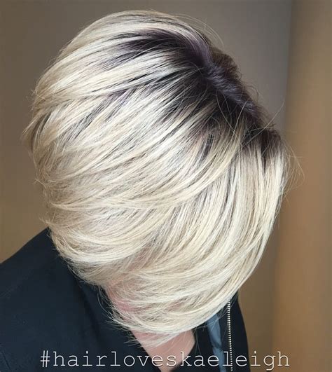 Short Hair Blonde Shadow Root Wavy Haircut