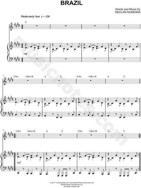 Declan Mckenna Brazil Sheet Music In E Major Transposable