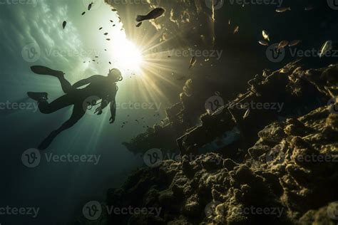 Free Diver Exploring A Shipwreck Ai Generative Stock Photo At