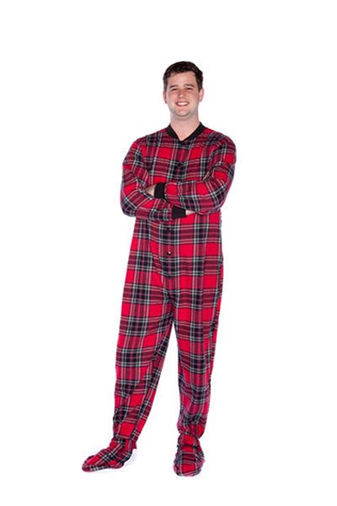 Red And Black Plaid Cotton Flannel Adult Footie Pajamas Onesie Footed