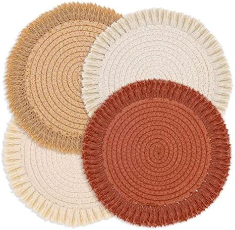 CHARDIN HOME Round Woven Jute Braided Set Of 4 PLACEMATS 15 Inch