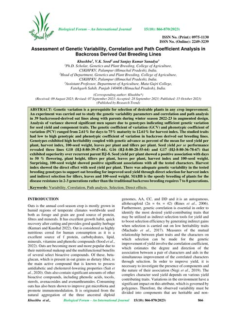 PDF Assessment Of Genetic Variability Correlation And Path