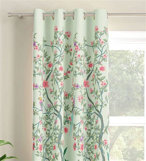 Buy Green Floral Polyester Ft Light Filtering Eyelet Window Curtain