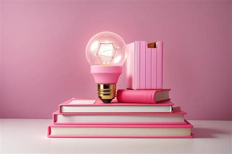 Premium Ai Image Stacked Pink Book And Light Bulb Minimal Concept