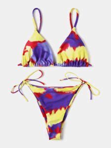 Tie Dye Thong Bikini Triangle String Backless Swimsuit TD Mercado