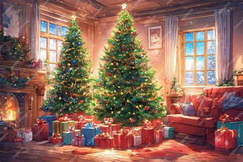 Premium AI Image | Anime style Christmas tree decorated with blinkers with gift boxes Aroundxmas ...