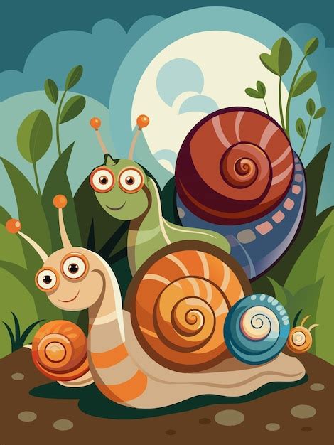 A Cartoon Drawing Of Snails And The Snail Premium Ai Generated Vector