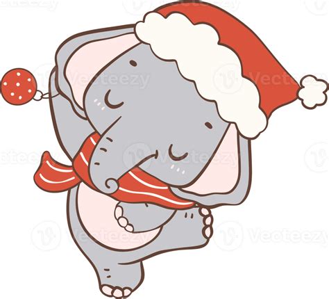 Christmas Elephant with Santa Hat Cartoon animal hand drawing 33136408 PNG