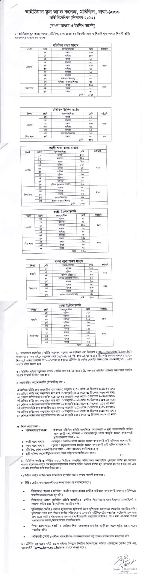 Motijheel Ideal School And College Admission Circular 2025