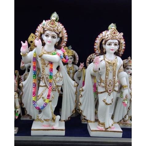 Painted Hindu Marble Radha Krishna Statue For Temple Size 24 Inch At