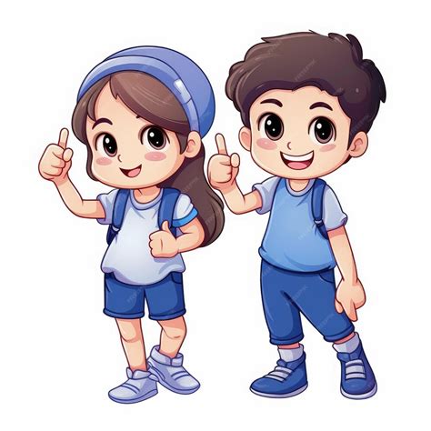 Desenho De Irmãos Juntos - Irmãos de desenho animado alegres levantando os polegares juntos ...