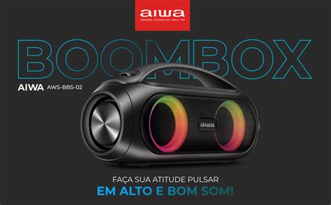 Caixa de Som Boombox AIWA Bluetooth IPX5 Luzes Multicores alça