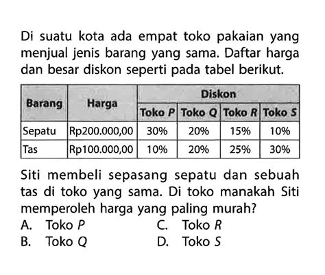 Perhatikan Tabel Harga Barang Dan Diskon Berikut Nama Barang Riset