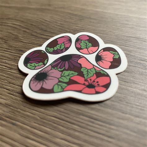 Floral Paw Print Sticker Pink And Red Etsy