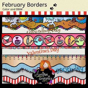 February borders- Color and B&W by Artifex | Teachers Pay Teachers