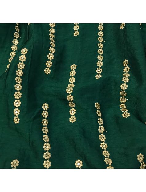 Green Slub Dupion Fabric With Floral Zari Embroidery Saroj Fabrics