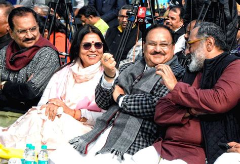 BJP National President J P Nadda With Union Minister Meenakshi Lekhi