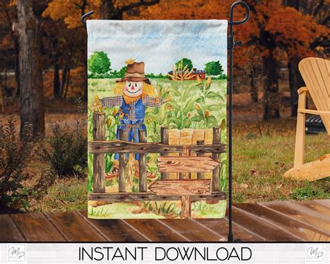 Fall Scarecrow Garden Flag For Sublimation Design Download Etsy