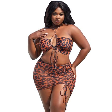 New Three Piece Bikini Beachwear Women Leopard Sexy Bikinis Set Plus Size Swimming Suit