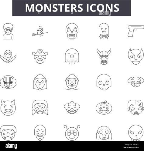 Monsters Concept Line Icons Signs Vector Set Outline Concept Linear