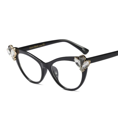 2020 Rhinestone Cat Eye Glasses Frames For Women Brand Designers Sexy Decorative Eyeglasses