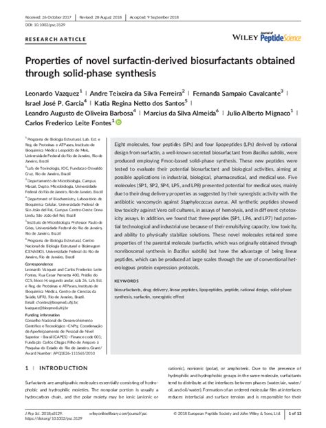 Pdf Properties Of Novel Surfactin‐derived Biosurfactants Obtained