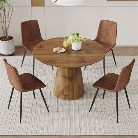 5 Piece Round Dining Table Set, Modern Kitchen Table and Chairs Set for ...