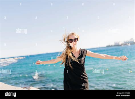 Happy Blonde Woman With Copy Hi Res Stock Photography And Images Alamy