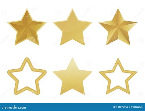 Vector Set Of Realistic Golden 3d Star On White Background Glossy