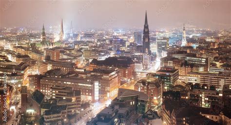 Skyline of Hamburg, Germany, at night Stock Photo | Adobe Stock