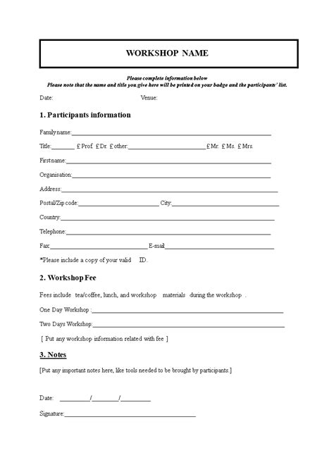 Workshop Registration Sheet Templates At