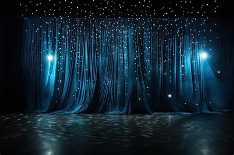 Premium Ai Image Blue Curtains And Spotlights For A Captivating