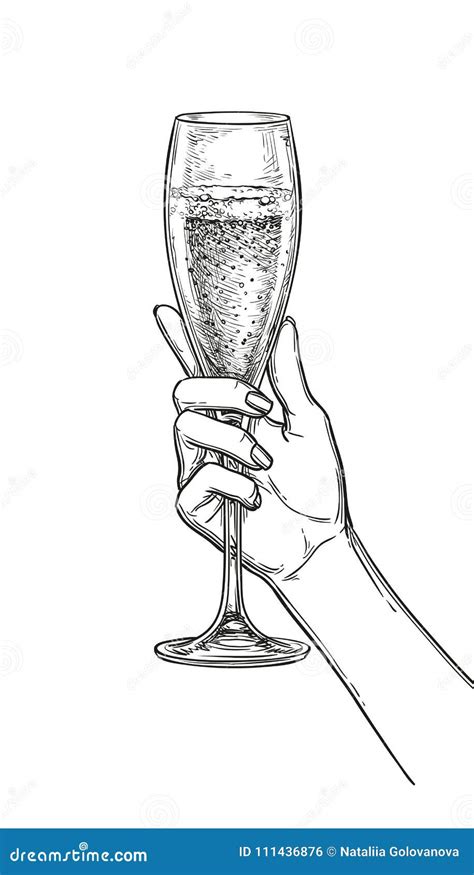 Hand Holding A Glass Of Champagne Stock Vector Illustration Of Binge