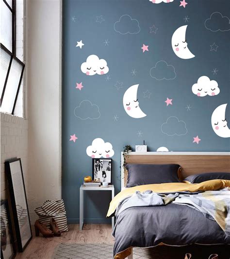 Moon And Stars Wall Decal Nursery Wall Decal Clouds Wall Etsy