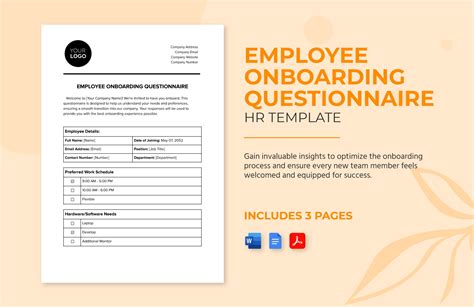 Employee Onboarding Questionnaire HR Template in Word, PDF, Google Docs ...