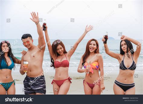 Sexy Bikini Party Seaside Enjoy Meeting Stock Photo