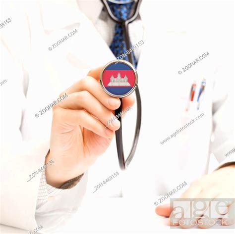 Doctor Holding Stethoscope With Flag Series Cambodia Stock Photo